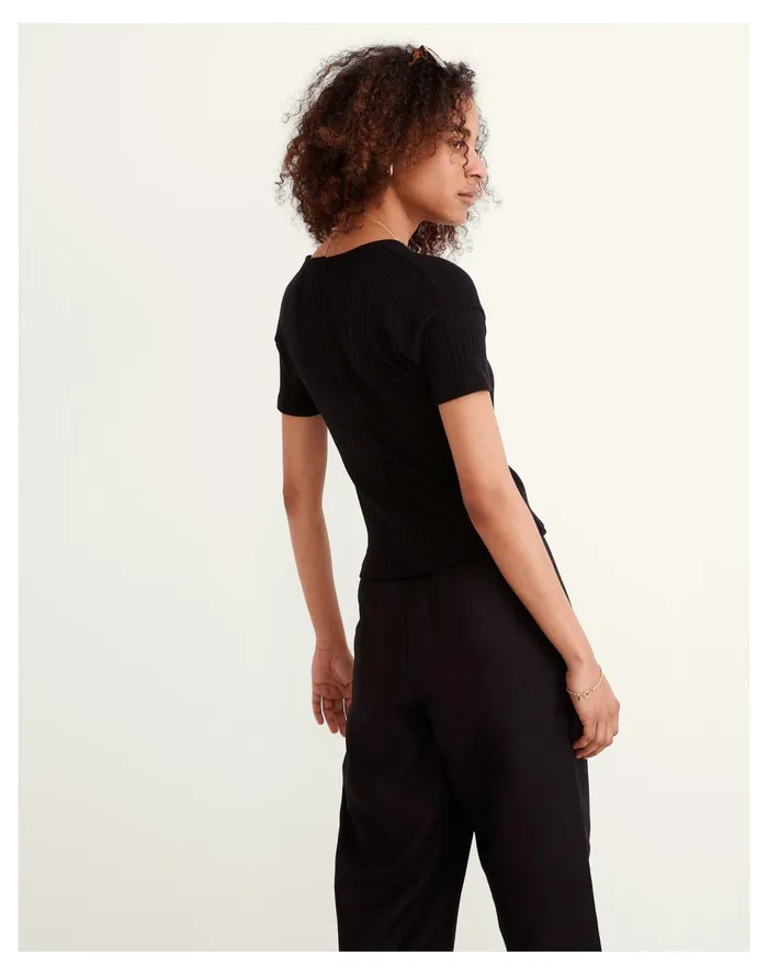 Ribbed Wrap Crop Top True Black Women Madewell Tops and Shirts