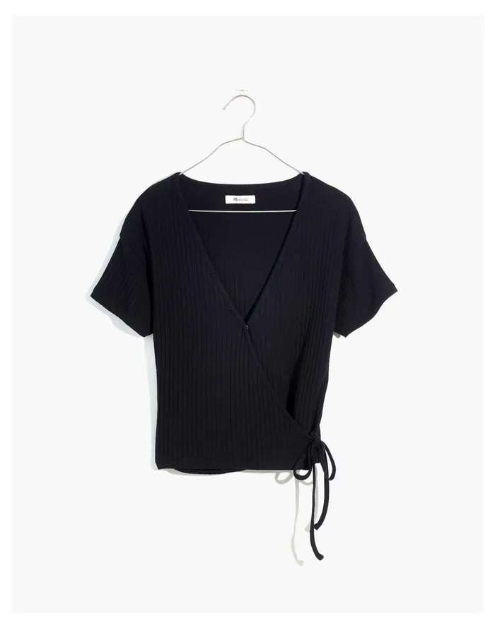 Ribbed Wrap Crop Top True Black Women Madewell Tops and Shirts