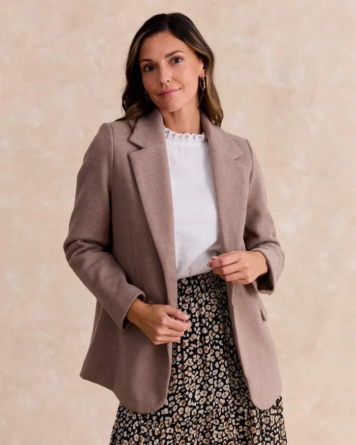 Romina Cloth Coat Taupe Women Polin Et Moi Blazer And Jackets