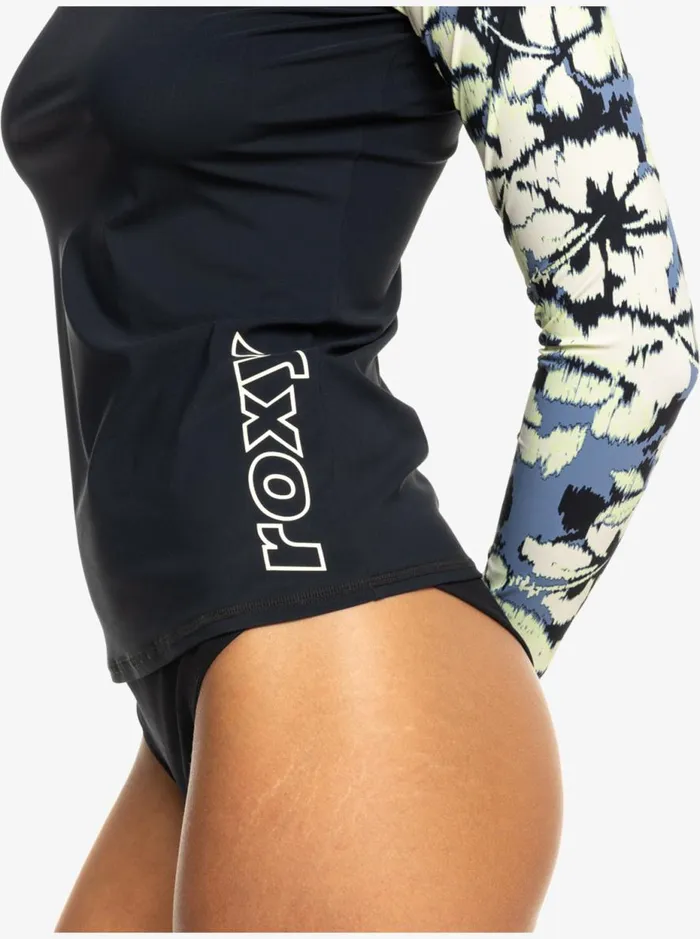 Roxy Active 8211 Long Sleeves UPF 50 Surf Tshirt Wild Wind Hibiscus Mirage Women Roxy Rash Vests and Surf Tees