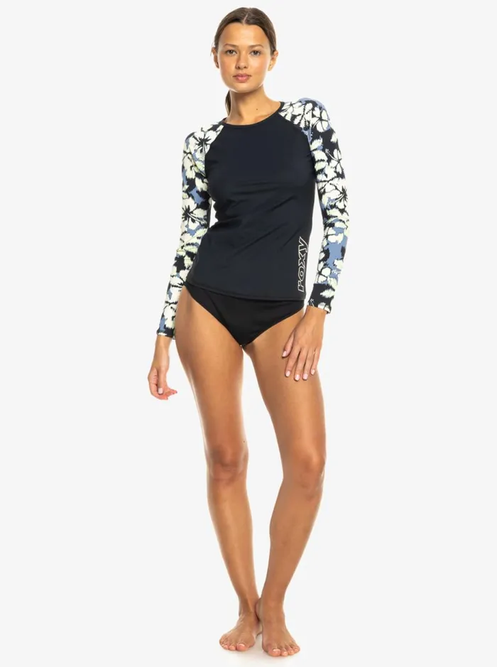 Roxy Active 8211 Long Sleeves UPF 50 Surf Tshirt Wild Wind Hibiscus Mirage Women Roxy Rash Vests and Surf Tees