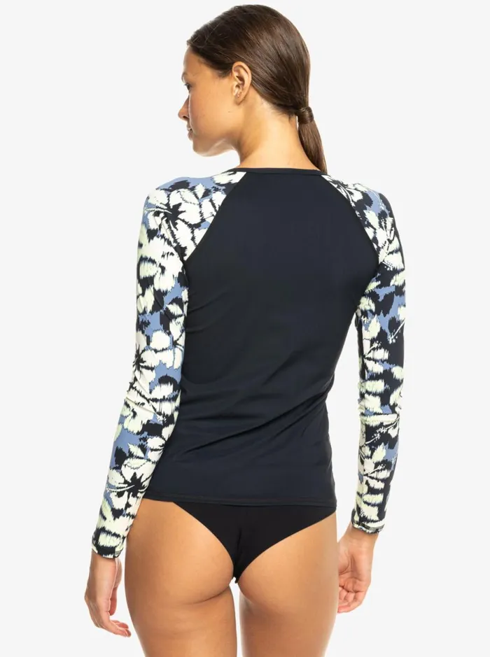 Roxy Active 8211 Long Sleeves UPF 50 Surf Tshirt Wild Wind Hibiscus Mirage Women Roxy Rash Vests and Surf Tees