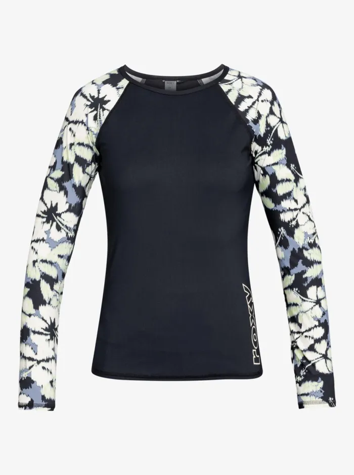 Roxy Active 8211 Long Sleeves UPF 50 Surf Tshirt Wild Wind Hibiscus Mirage Women Roxy Rash Vests and Surf Tees