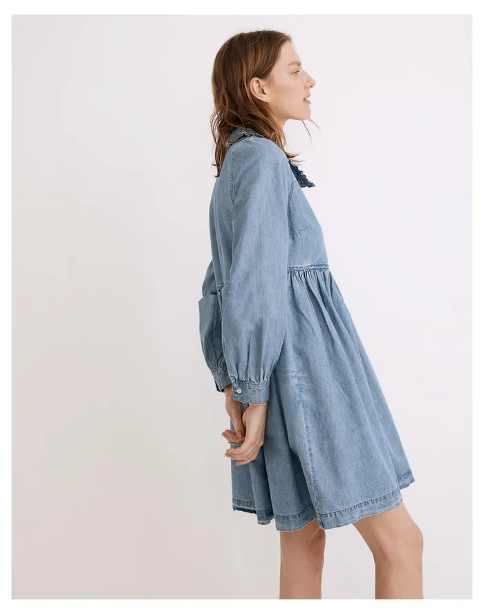 Ruffle Collar Faux Wrap Dress Bardbury Wash Women Madewell Dresses