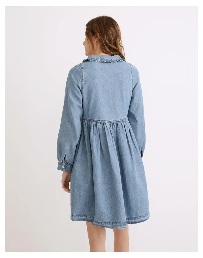 Ruffle Collar Faux Wrap Dress Bardbury Wash Women Madewell Dresses