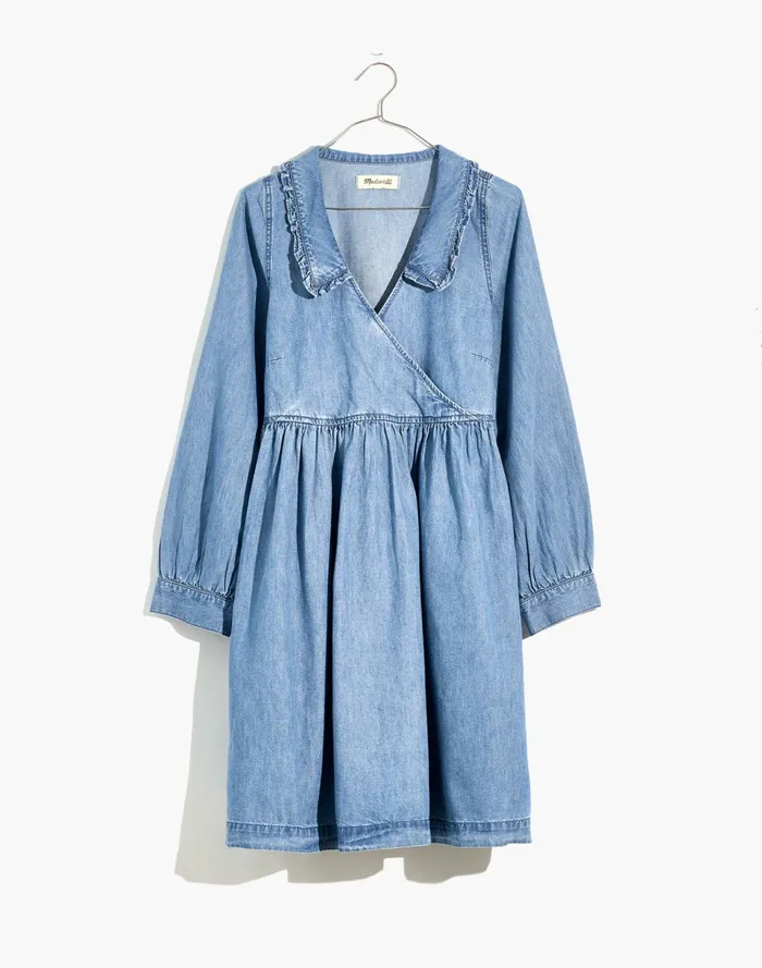 Ruffle Collar Faux Wrap Dress Bardbury Wash Women Madewell Dresses