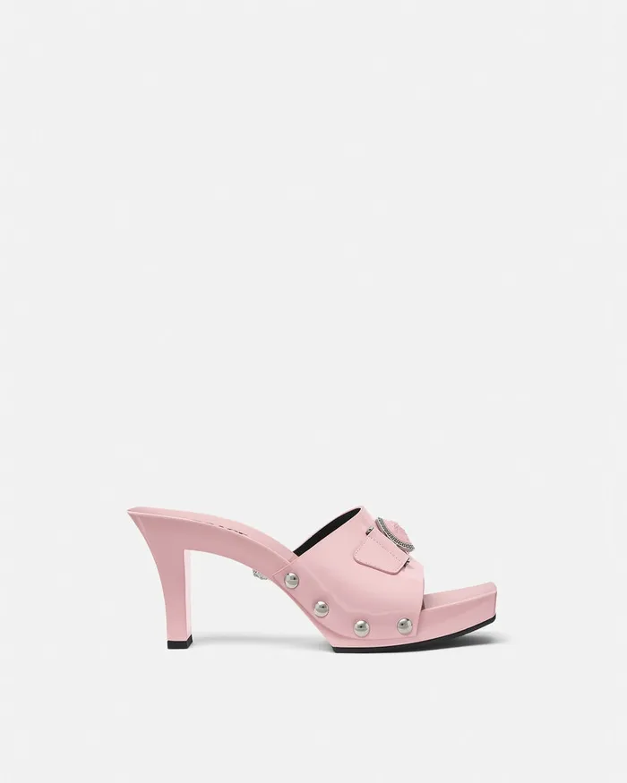 Sandals Women Versace Medusa Buckle Patent Clogs 60 Mm Light Pink