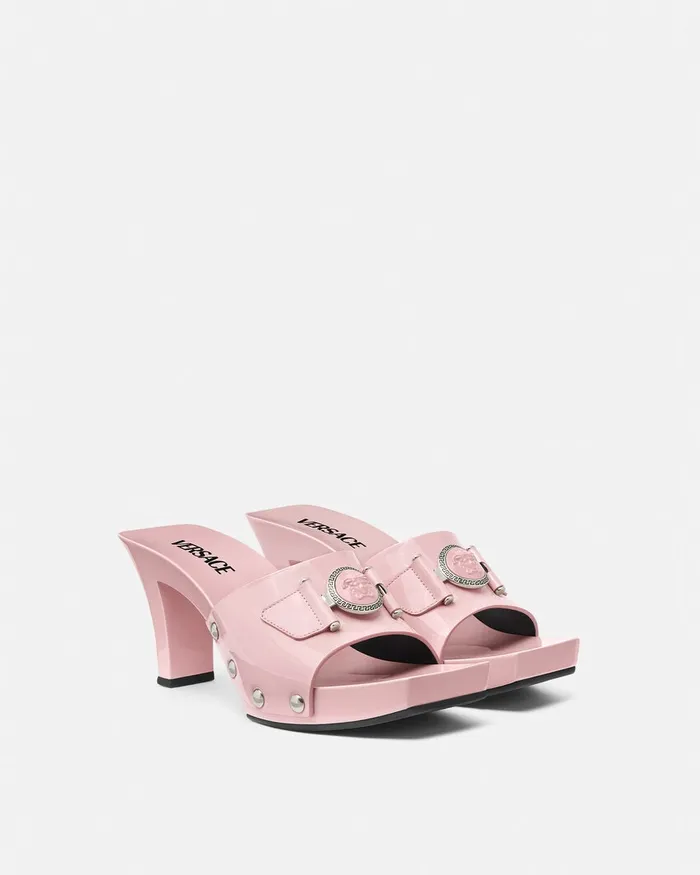 Sandals Women Versace Medusa Buckle Patent Clogs 60 Mm Light Pink
