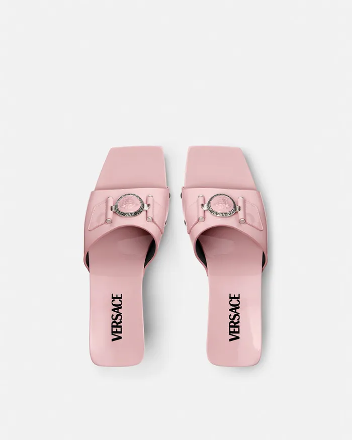 Sandals Women Versace Medusa Buckle Patent Clogs 60 Mm Light Pink