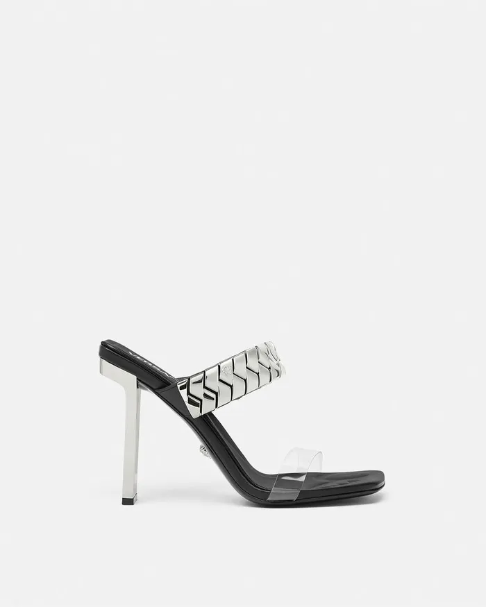 Sandals Women Versace Slice Mules 105 Mm Blacksilver