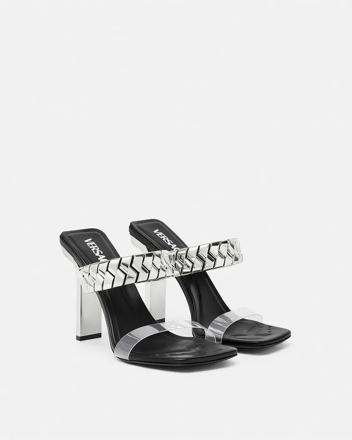 Sandals Women Versace Slice Mules 105 Mm Blacksilver