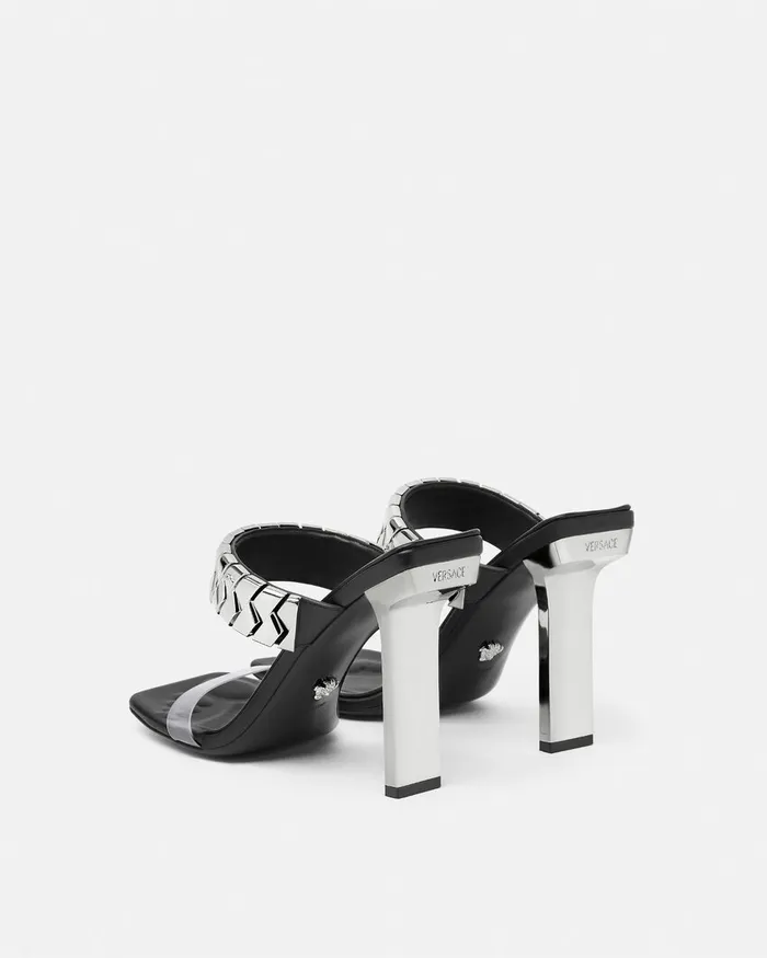 Sandals Women Versace Slice Mules 105 Mm Blacksilver