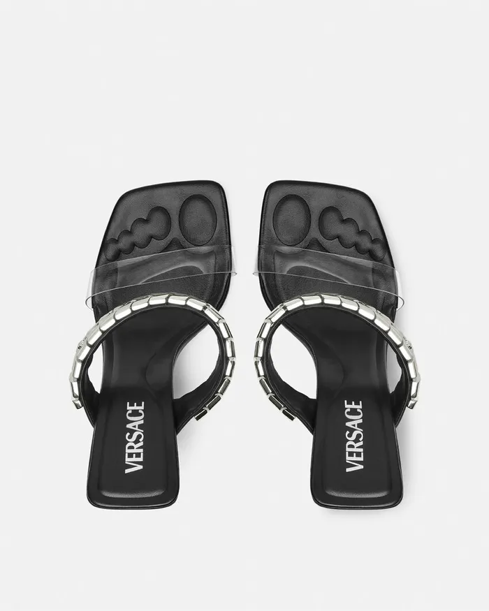 Sandals Women Versace Slice Mules 105 Mm Blacksilver