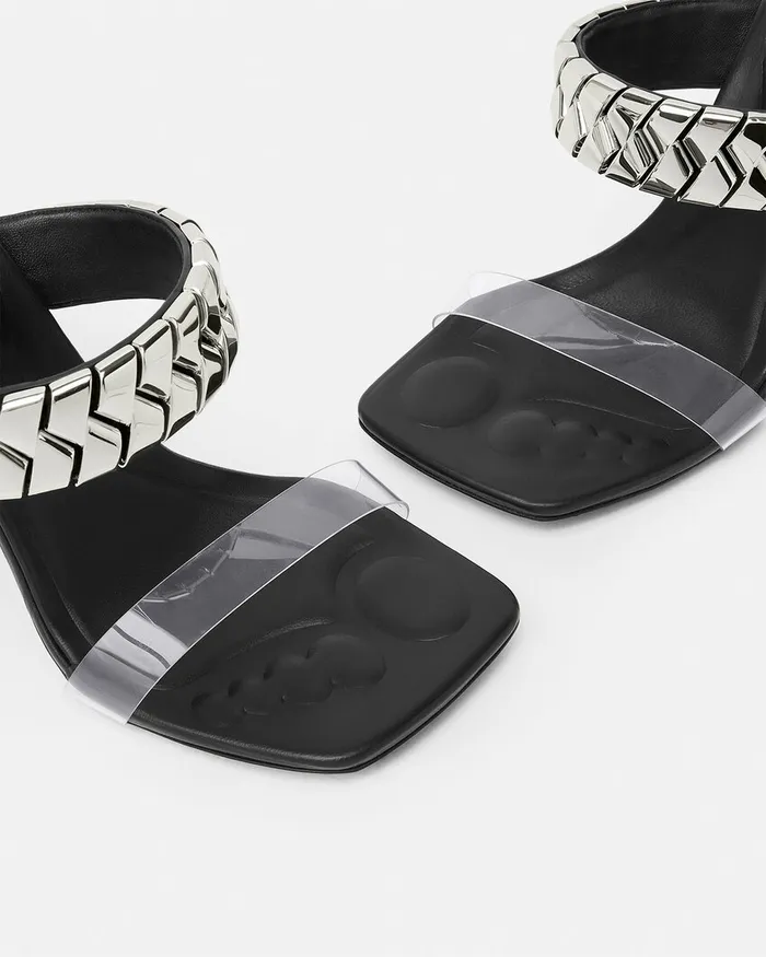 Sandals Women Versace Slice Mules 105 Mm Blacksilver