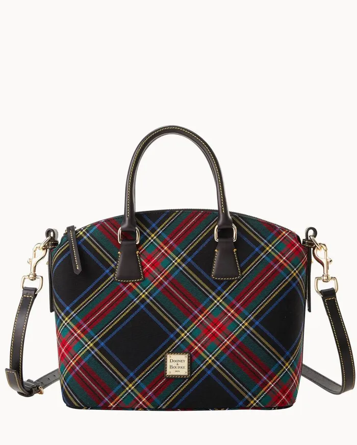 Satchels Women Dooney and Bourke Tartan Domed Satchel Black