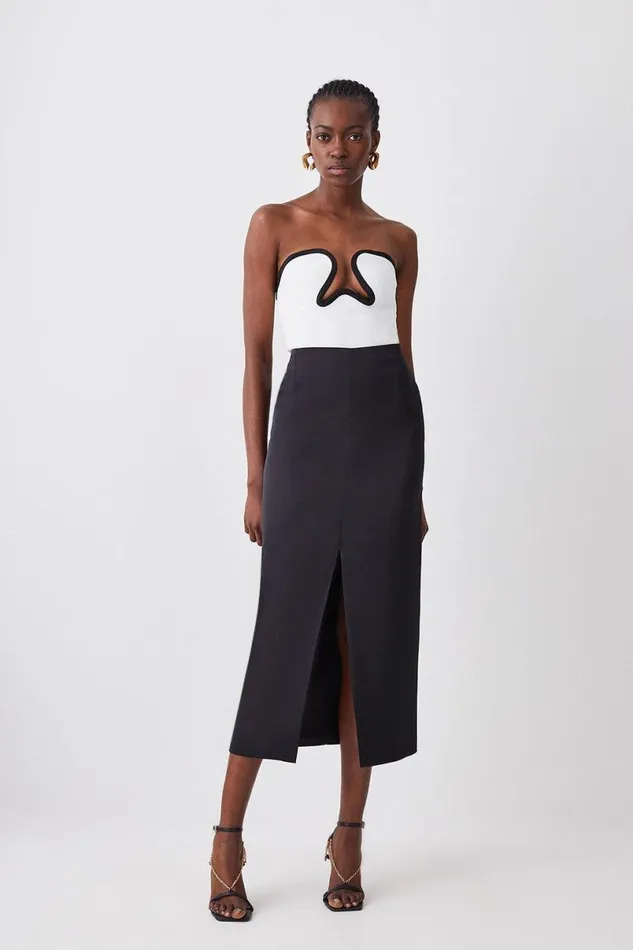 Satin Low Waist Straight Maxi Skirt Black Women Karen Millen Skirts