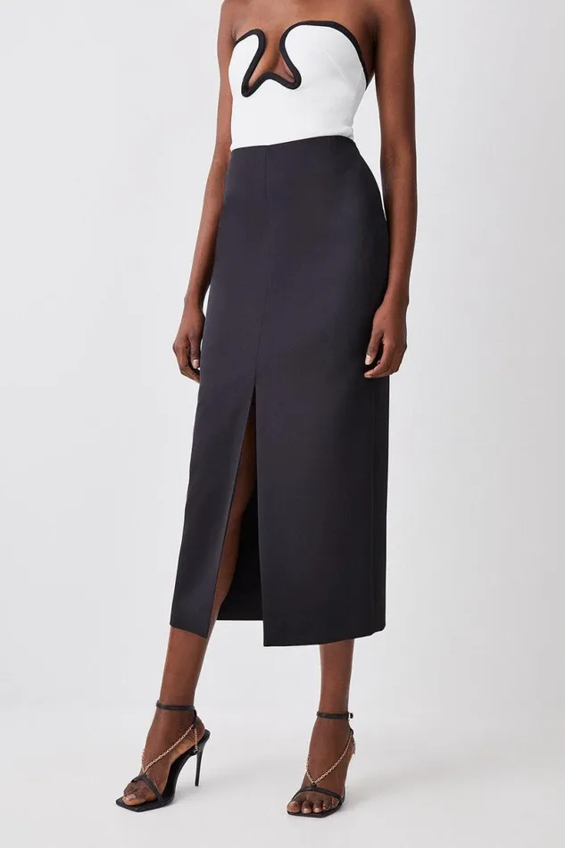 Satin Low Waist Straight Maxi Skirt Black Women Karen Millen Skirts