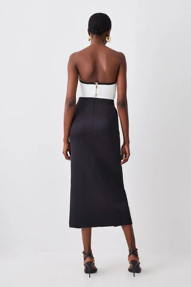 Satin Low Waist Straight Maxi Skirt Black Women Karen Millen Skirts