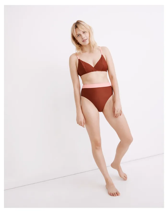 Second Wave High Cut Bikini Bottom In Colorblock Primrose Women Madewell Swim