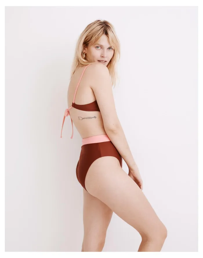 Second Wave High Cut Bikini Bottom In Colorblock Primrose Women Madewell Swim Second Wave High Cut Bikini Bottom In Colorblock Primrose Women Madewell Swim