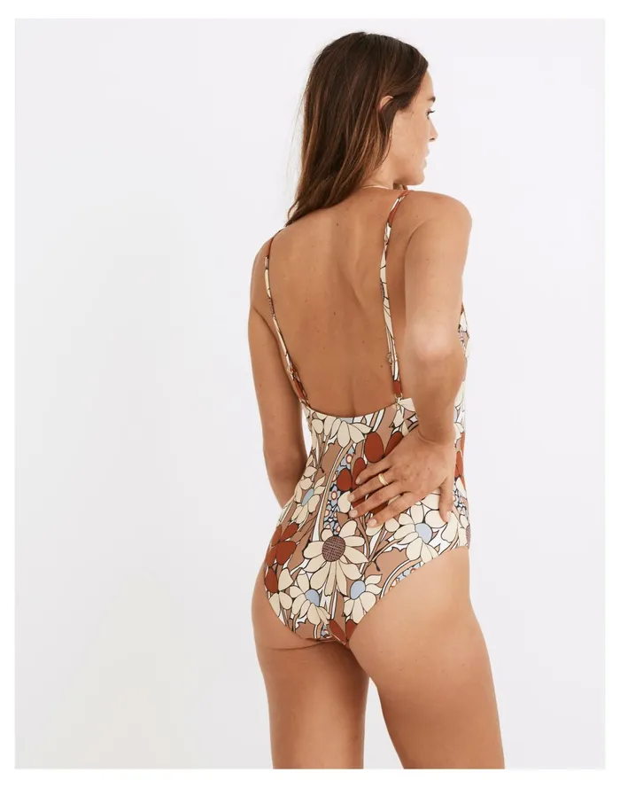 Second Wave High Neck One Piece Swimsuit In Daydream Floral Faded Earth Women Madewell Swim