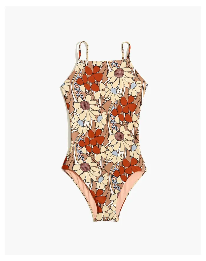 Second Wave High Neck One Piece Swimsuit In Daydream Floral Faded Earth Women Madewell Swim