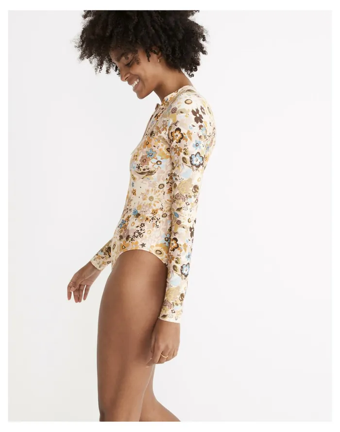 Second Wave Rash Guard One Piece Swimsuit In Wildgarden Dusty Blush Women Madewell Swim