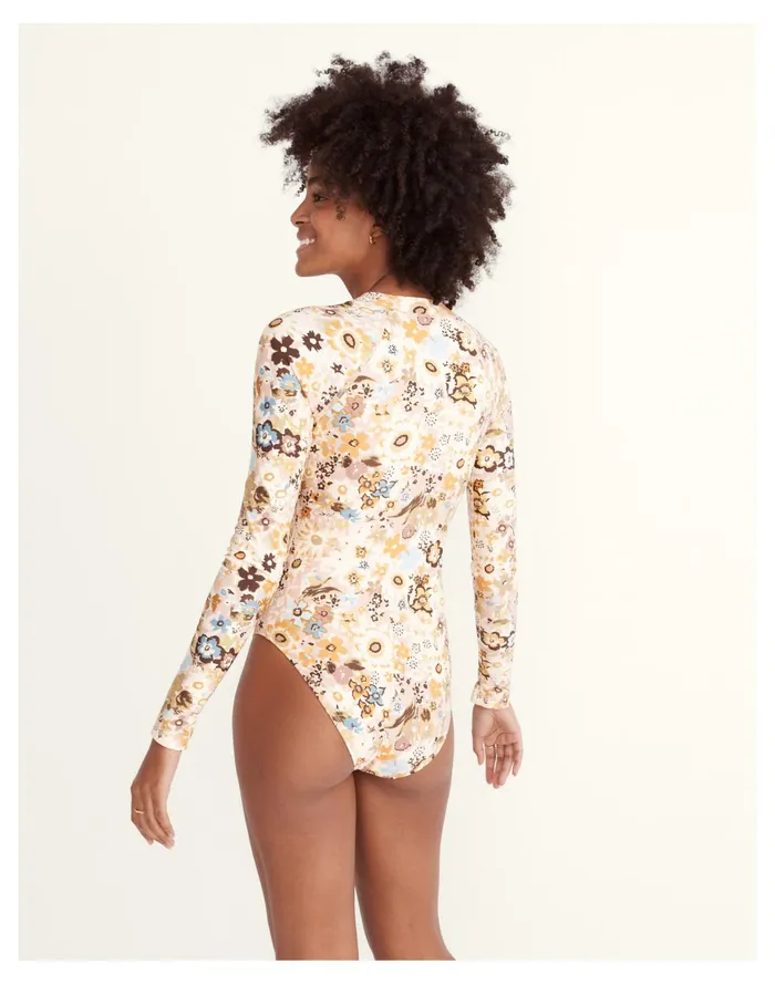 Second Wave Rash Guard One Piece Swimsuit In Wildgarden Dusty Blush Women Madewell Swim