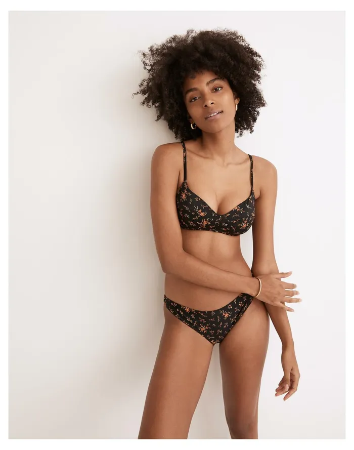 Second Wave Retro Seamed Bikini Top In Fresh Sprigs True Black Women Madewell Swim