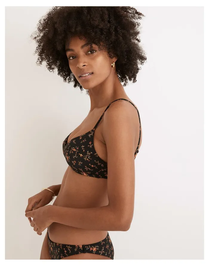 Second Wave Retro Seamed Bikini Top In Fresh Sprigs True Black Women Madewell Swim Second Wave Retro Seamed Bikini Top In Fresh Sprigs True Black Women Madewell Swim