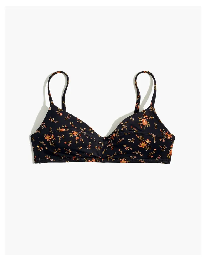 Second Wave Retro Seamed Bikini Top In Fresh Sprigs True Black Women Madewell Swim Second Wave Retro Seamed Bikini Top In Fresh Sprigs True Black Women Madewell Swim