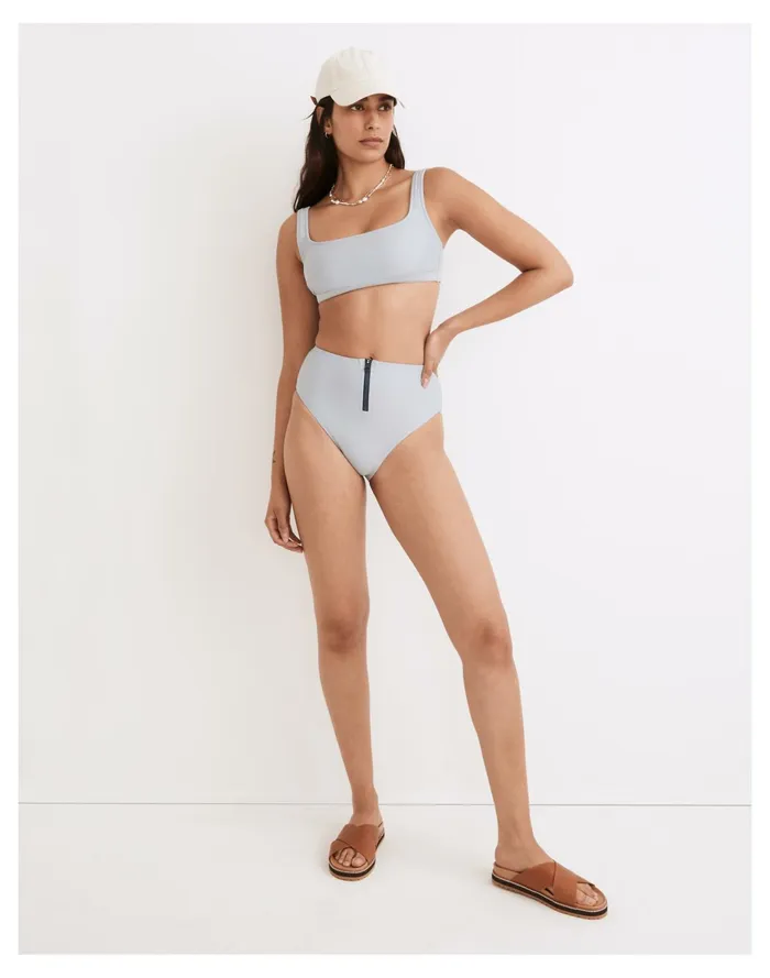 Second Wave Zip High Cut Bikini Bottom Dusty Pool Women Madewell Swim