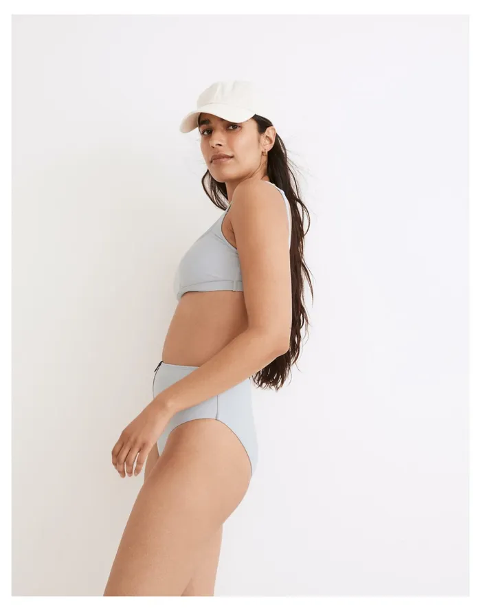 Second Wave Zip High Cut Bikini Bottom Dusty Pool Women Madewell Swim Second Wave Zip High Cut Bikini Bottom Dusty Pool Women Madewell Swim