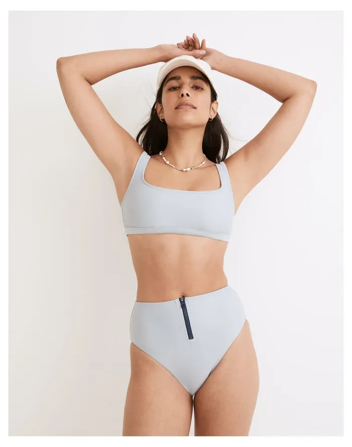 Second Wave Zip High Cut Bikini Bottom Dusty Pool Women Madewell Swim Second Wave Zip High Cut Bikini Bottom Dusty Pool Women Madewell Swim