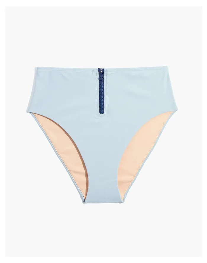 Second Wave Zip High Cut Bikini Bottom Dusty Pool Women Madewell Swim Second Wave Zip High Cut Bikini Bottom Dusty Pool Women Madewell Swim