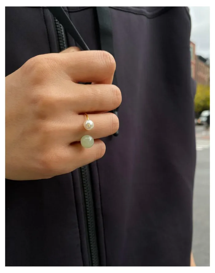 Seree Nata Pearl Jade Sling Ring Light Green Women Madewell Rings Seree Nata Pearl Jade Sling Ring Light Green Women Madewell Rings