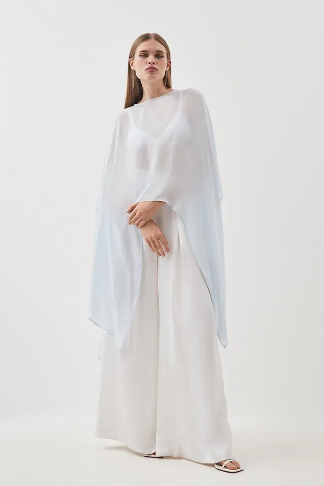 Sheer Woven Cape Pale Blue Women Karen Millen Coats and Jackets