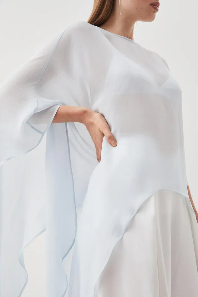 Sheer Woven Cape Pale Blue Women Karen Millen Coats and Jackets