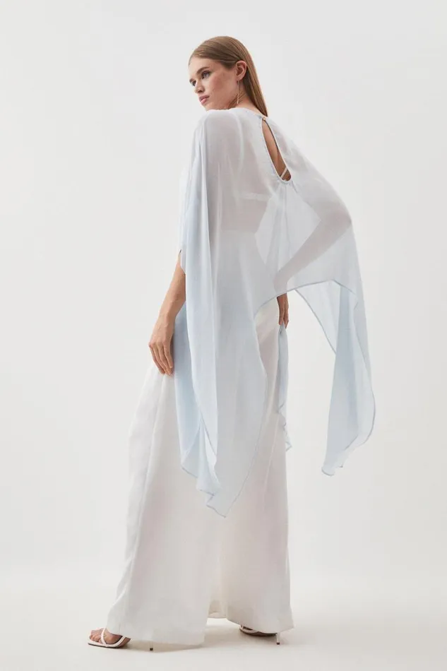 Sheer Woven Cape Pale Blue Women Karen Millen Coats and Jackets