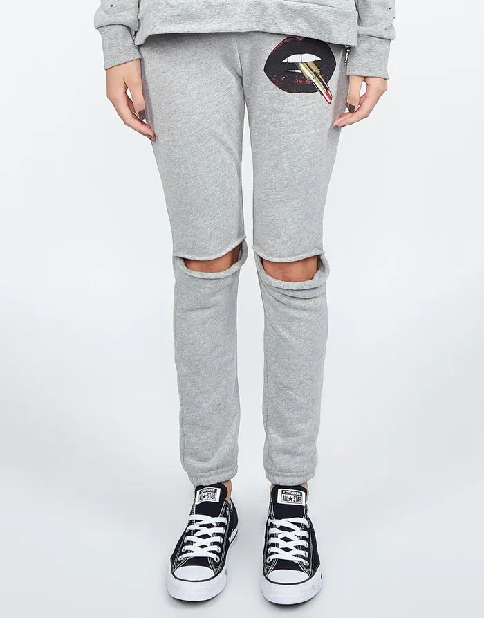 Sherri Lipstick Mouth Heather Grey Women039s Lauren Moshi Long Sweatpants