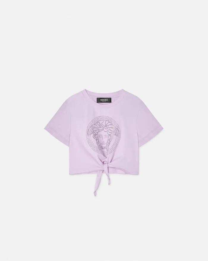 Shirts and Tshirts Kids Versace Crystal Medusa Knotted TShirt Lilac