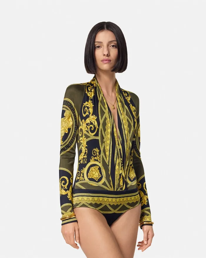 Shirts and Tops Women Versace La Coupe Des Dieux Draped Bodysuit Black