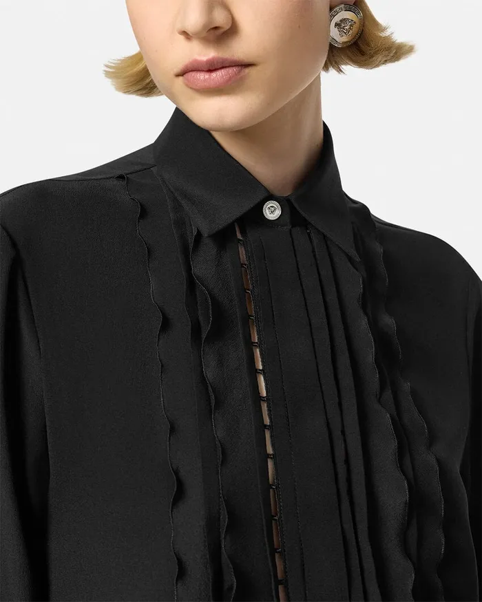 Shirts and Tops Women Versace Ruffled Silk Crpe Shirt Black