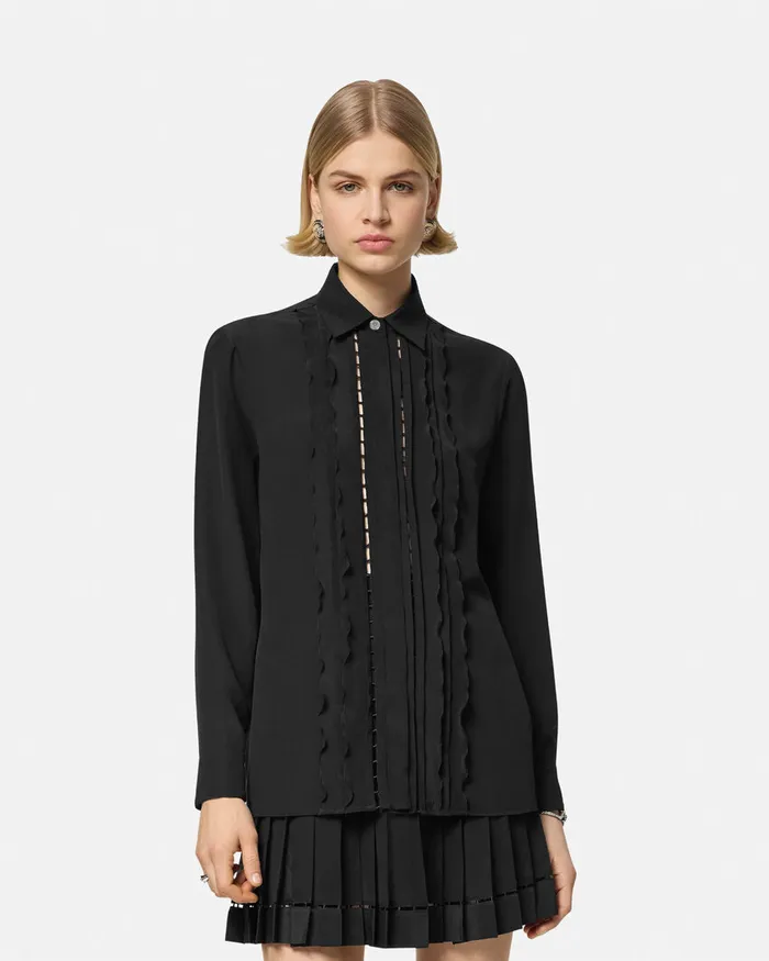 Shirts and Tops Women Versace Ruffled Silk Crpe Shirt Black
