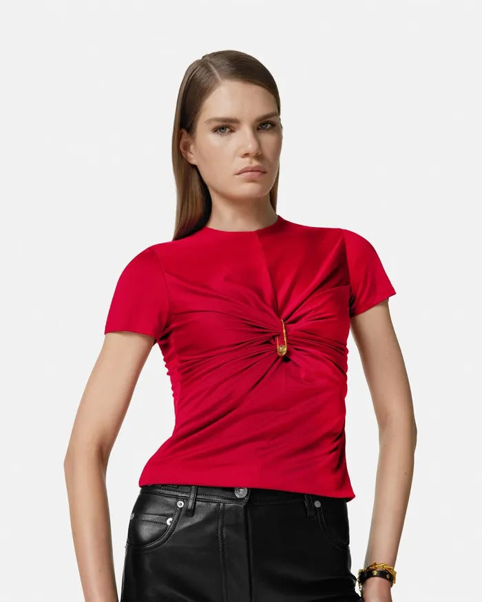 Shirts and Tops Women Versace Safety Pin Gathered Top Red