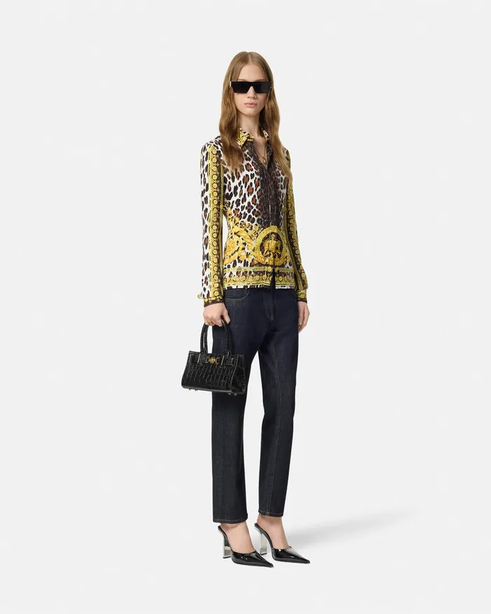 Shirts and Tops Women Versace Wild Barocco Silk Fitted Shirt Print