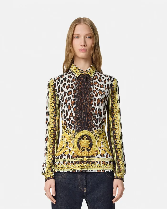 Shirts and Tops Women Versace Wild Barocco Silk Fitted Shirt Print