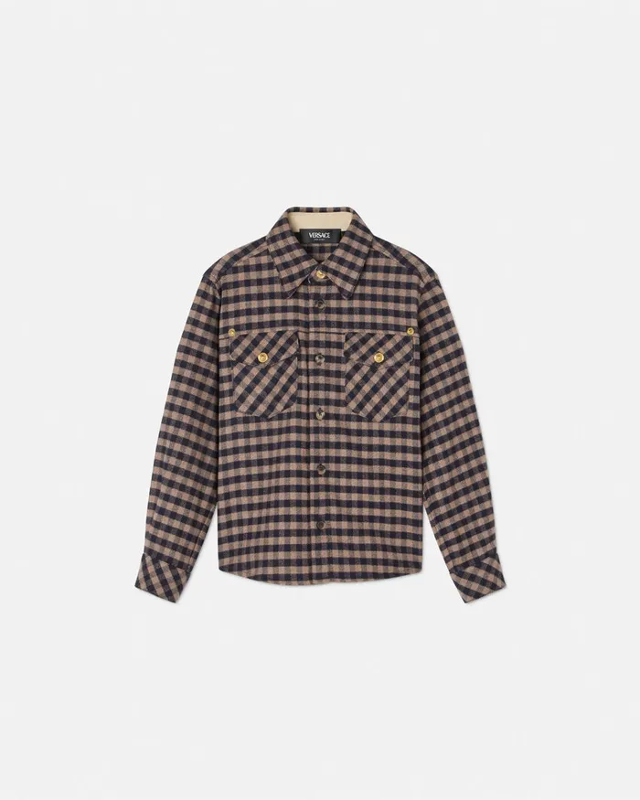 Shirts Kids Versace Checked Flannel Overshirt Brown