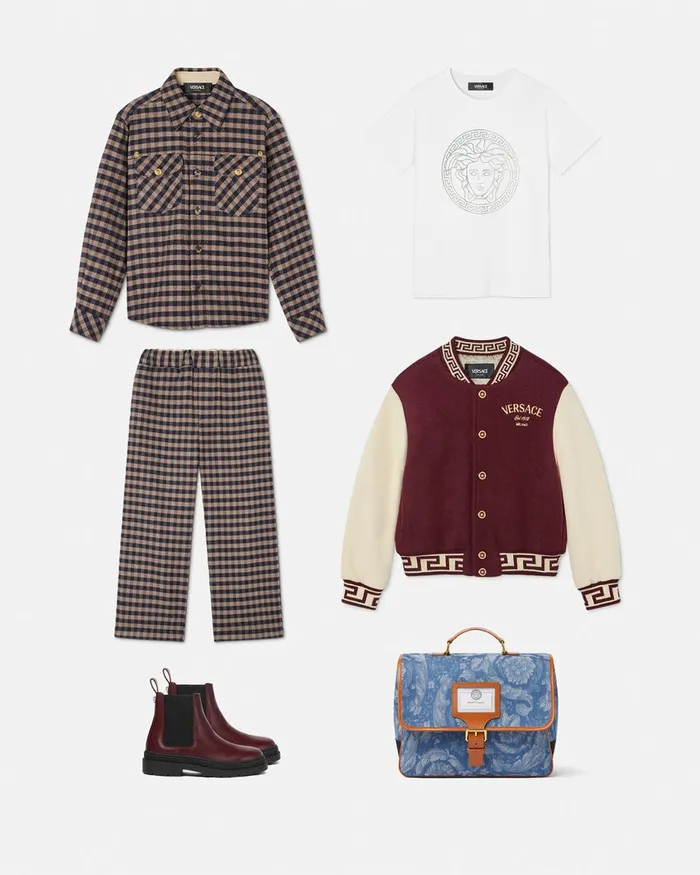 Shirts Kids Versace Checked Flannel Overshirt Brown