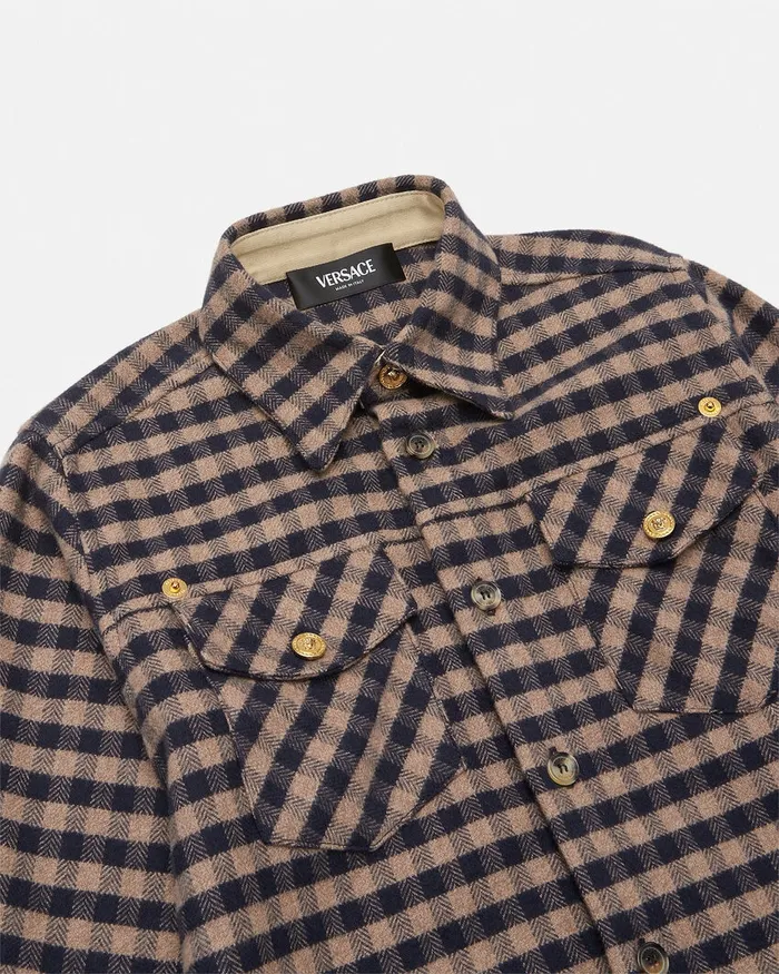 Shirts Kids Versace Checked Flannel Overshirt Brown
